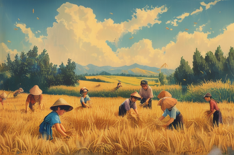 八九十年代农村收麦场景